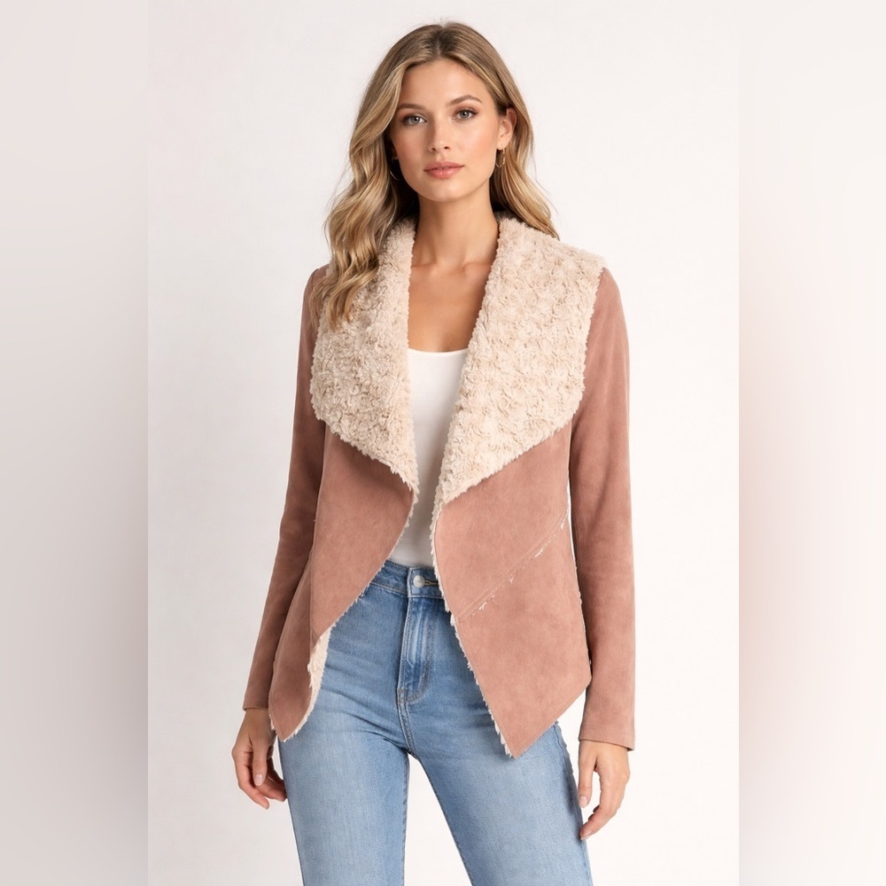 Women's blush Jacket with Cream blush faux Fur Collar